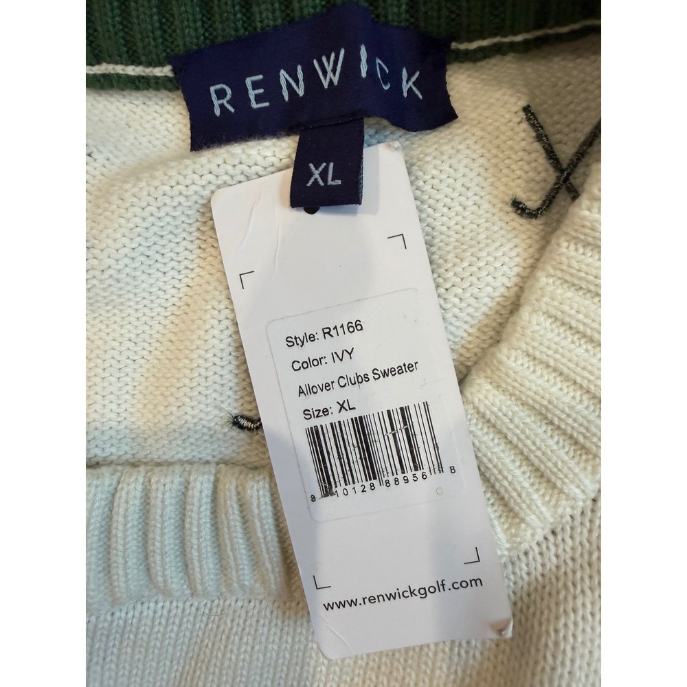 Renwick Ivory Allover Clubs Sweater Golf Embroidered XL New Preppy Country Club - Picture 8 of 9